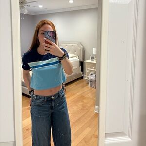 Me to We Pacsun Blue and White Cropped T-Shirt